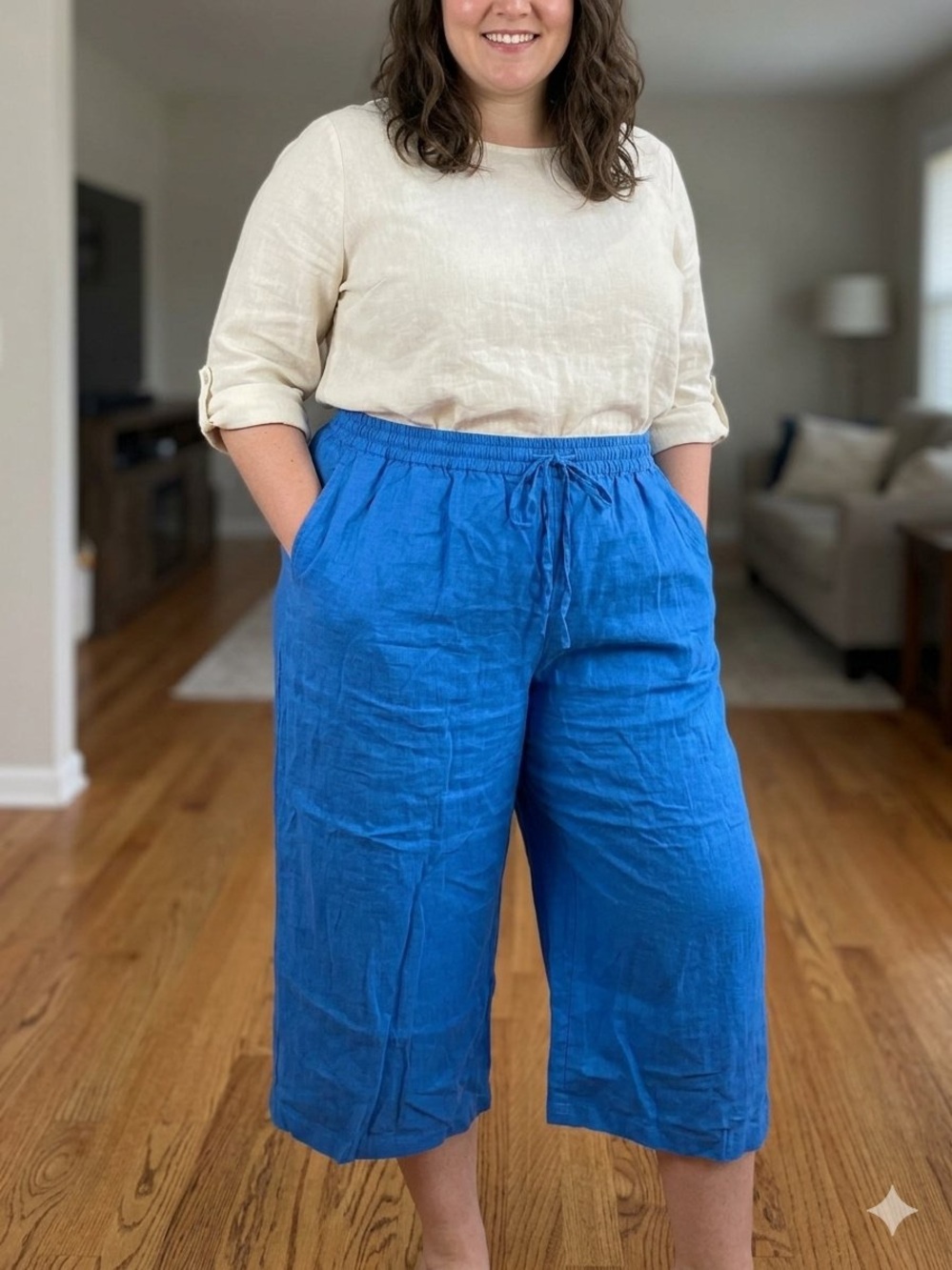 NWT 100% Linen Wide-Leg Crop Pants (5XL)